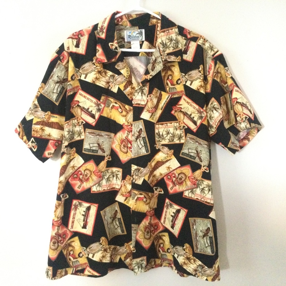 Hawaiian Shirt Cotton Vintage XXL Hula Ukelele Made in USA